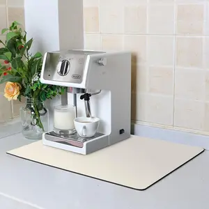 Coffee Mat - 12" x 16" Small Kitchen  Stain Absorbent Dish Drying Mat for Countertop - Easy to Clean Coffee Bar Mat for Espresso Machine and Spill Protection - Creamy