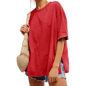 Danedvi Womens Oversized Tshirts Summer Casual Short Sleeve Crew Neck T Shirt Loose Fit Side Slit Tee Tops