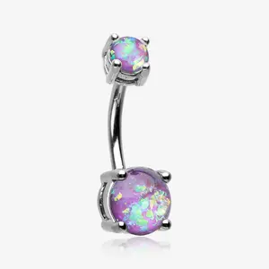 Opal Sparkle Prong Set Belly Button Ring
