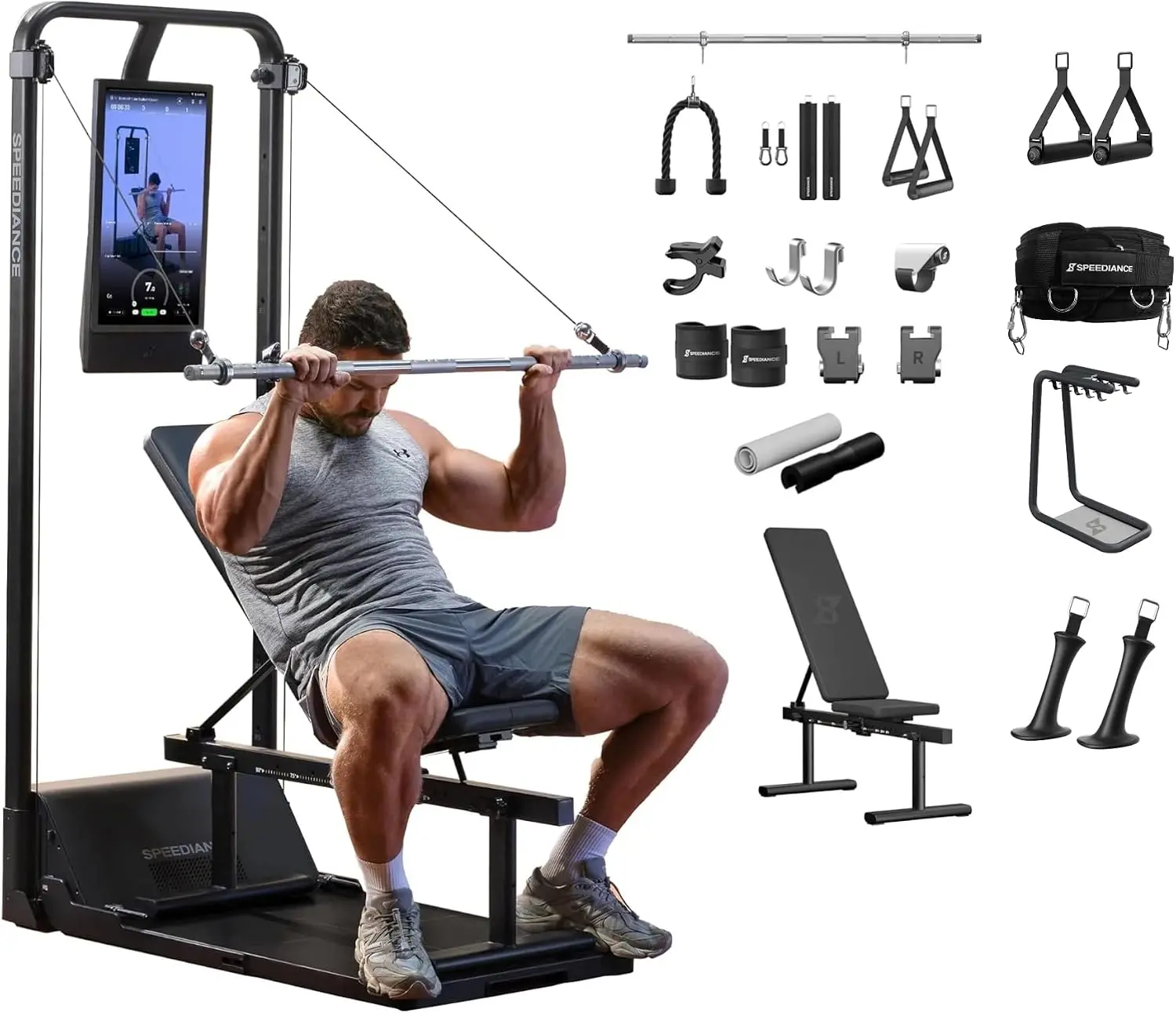 Speediance Gym Monster 2 Works Plus & Smart PowerGrip Handles & Weight Lifting Belt & Gym Accessories Organizer & Skiing Handles 2 Bundle