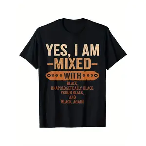 Mixed Black History Month Pride Tee - "Yes I Am" Melanin Apparel with Pan-African Colors, Unisex 100% Cotton Crewneck for Heritage Celebration & Casual Wear Extended Breathable Classic