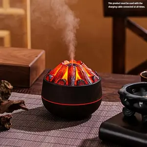 1-pack charcoal fire humidifier, USB Humidifier Machine, LED atmosphere night light, spray mode adjustment, silent design, home and bedroom comfortable water replenisher, suitable for home, bedroom, office, yoga - give to friends as a gift
