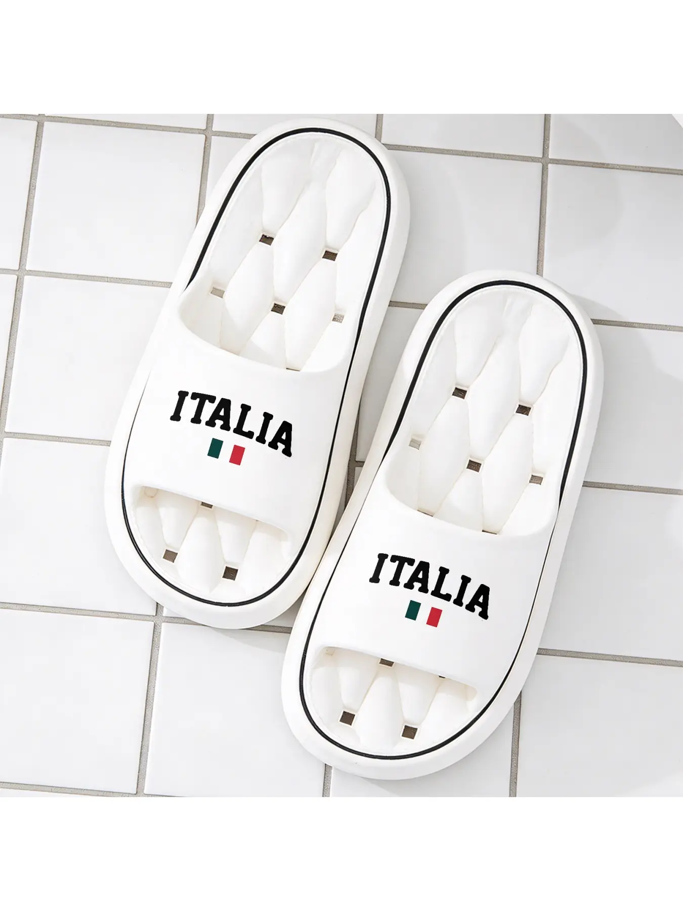 Vintage ITALIA Letter Italian Style Slippers, Non-slip Soft Sole Open Toe Slides For Summer Vacation, Unisex Fashion Casual Beach Sandals, Comfortable One-strap Slippers Perfect For Daily Streetwear