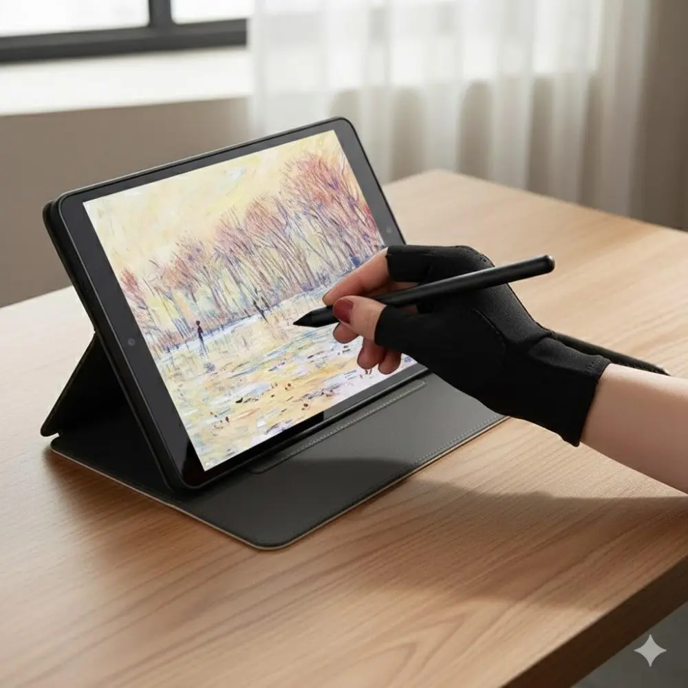 Art Gloves: Smudge & Sweat Proof Drawing Gloves, Reusable & Washable for Digital Art. Compatible with Touchscreens & Graphics Tablets. Thick, Breathable Finger Sleeves Protect Hands from Scratches & Fingerprints. Perfect for Artists! Art Supplies
