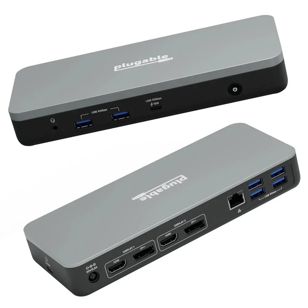 Plugable UD-MSTHDC 12-Port USB-C Dual Monitor Docking Station - Certified for Chromebooks, 60W Charging, Ideal for Labs & Classrooms, Supports Dual Displays, Enterprise Environments, School Districts