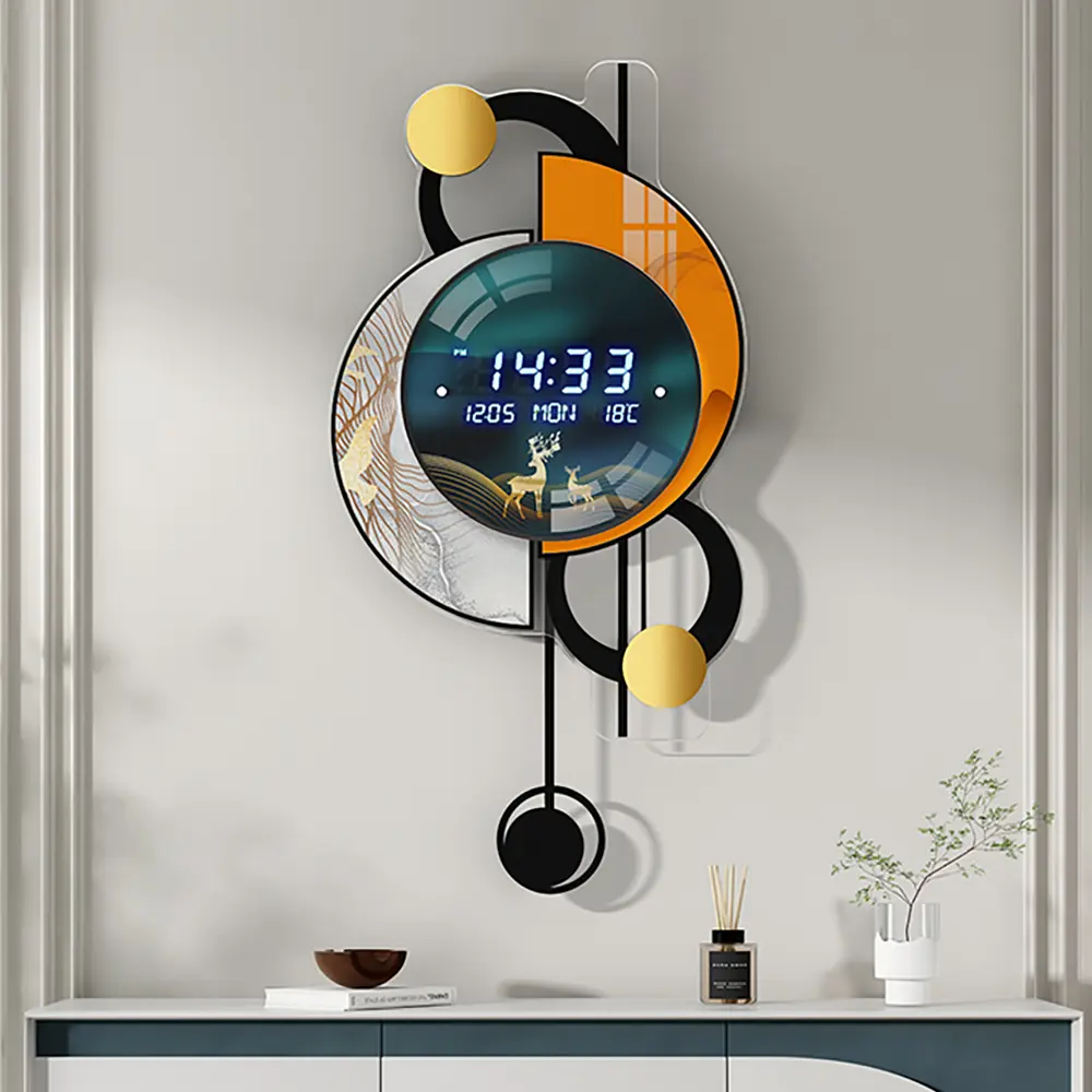 Homary 26" Modern Acrylic Silent LED Alarm Wall Clock - Voice-Controlled, Backlit, Dual Power Supply, Decorative Bedroom & Living Room Digital Room Decor Accessory