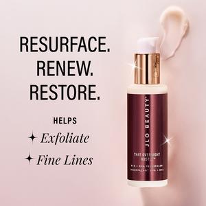 JLO BEAUTY That Overnight Hustle Gentle AHA-BHA Glycolic Acid Facial Exfoliant Resurfacer Moisturizer with Hyaluronic Acid - 30ml (0.5-1 fl.oz), Evening Use, All Skin Types, Hydrating Selfcare, Plump Complexion, Fine Line Reducer, Skin Transformation, Exf