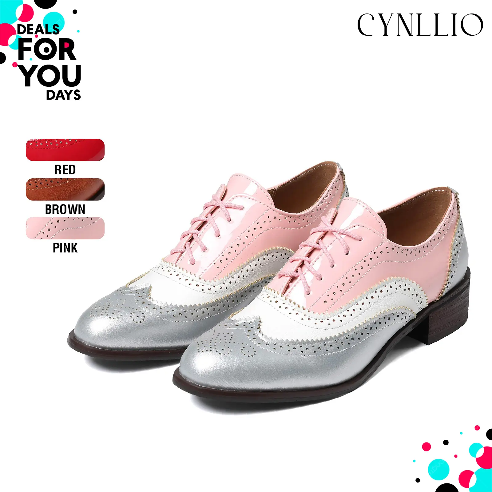 CYNLLIO Womens Oxford Shoes Round Toe Lace-up Wingtips Chunky Block Heel Slip on Casual Party Spring Summer Cutout Brogues Sandals Ladies Shoes Deals For You Days