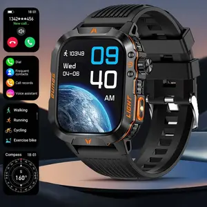 Military Smartwatch for Men, LED Flashlight BT Call IP68 Waterproof Heart Rate Fitness Pedometer Android/iOS Compatible - Ideal for Hunting Hiking Extreme Sports