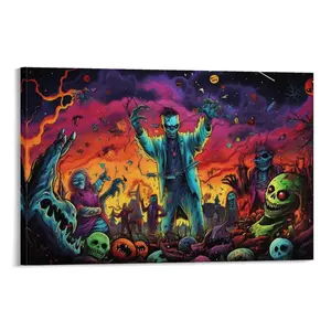 Halloween Monster Mash Wall Decor Canva Print - Spooky Wall Art And Pictures Canvas Poster Bedroom Decor Sports Landscape Office Room Decor Gift Frames Ornaments Artistic Decoration