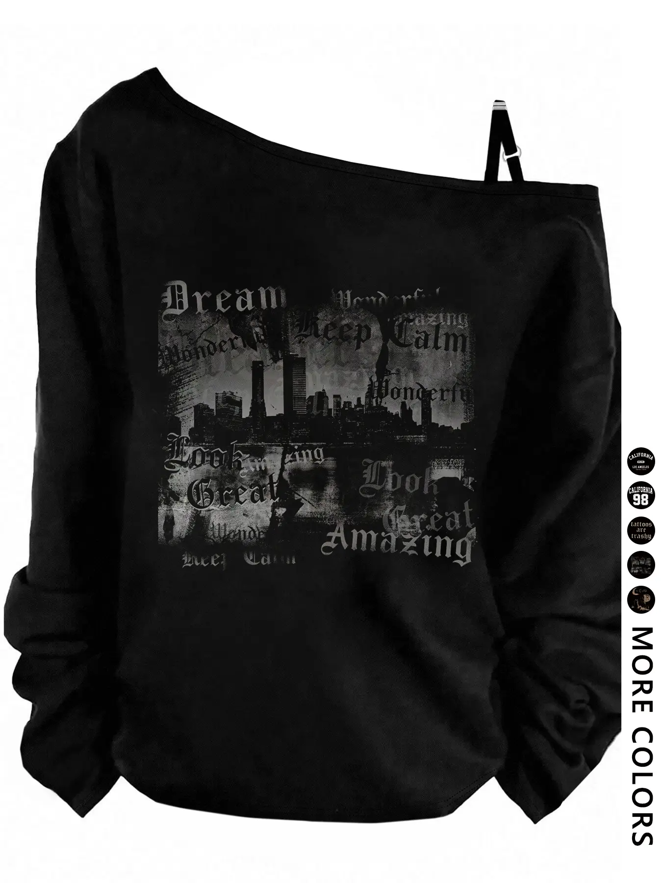 Women's Off-Shoulder Lightweight Knit Casual Knitwear Sports Aesthetic Graphic Pullover Sweatshirt with City Print Graphics, Casual Vibe Long Sleeve Top for Summer Outdoor Stylish Y2K Fashion Fit Womenswear Piece, Black