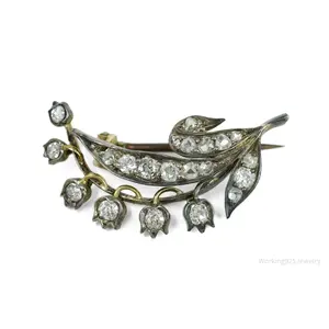 Victorian 14K Yellow Gold & Bead Set 21 Diamond Pin Brooch
