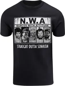 NWA Parody Retro Outlaw Graphic T-Shirt – Funny Mexican Street Style Tee for Men, Vintage Hip Hop Inspired Humor Shirt, Straight Outta Sinaloa Design