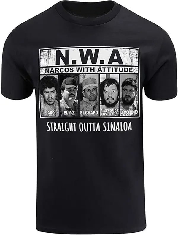 Men's Vintage Cotton Top, 'Straight Outta Sinaloa' Print Short Sleeve Crew Neck T-Shirt, Casual Eco-Conscious Garments, Tops, Fitted Cut, Graphic, Retro