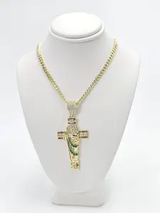 Unisex 23-in Metal-Coated Gold-Toned Cross Necklace Set, Bling Religious Accessory with Gold Chain, Crucifix & Cross Emblem for Casual Everyday Wear (Long Style), Long Necklaces, Gold Chain Necklace