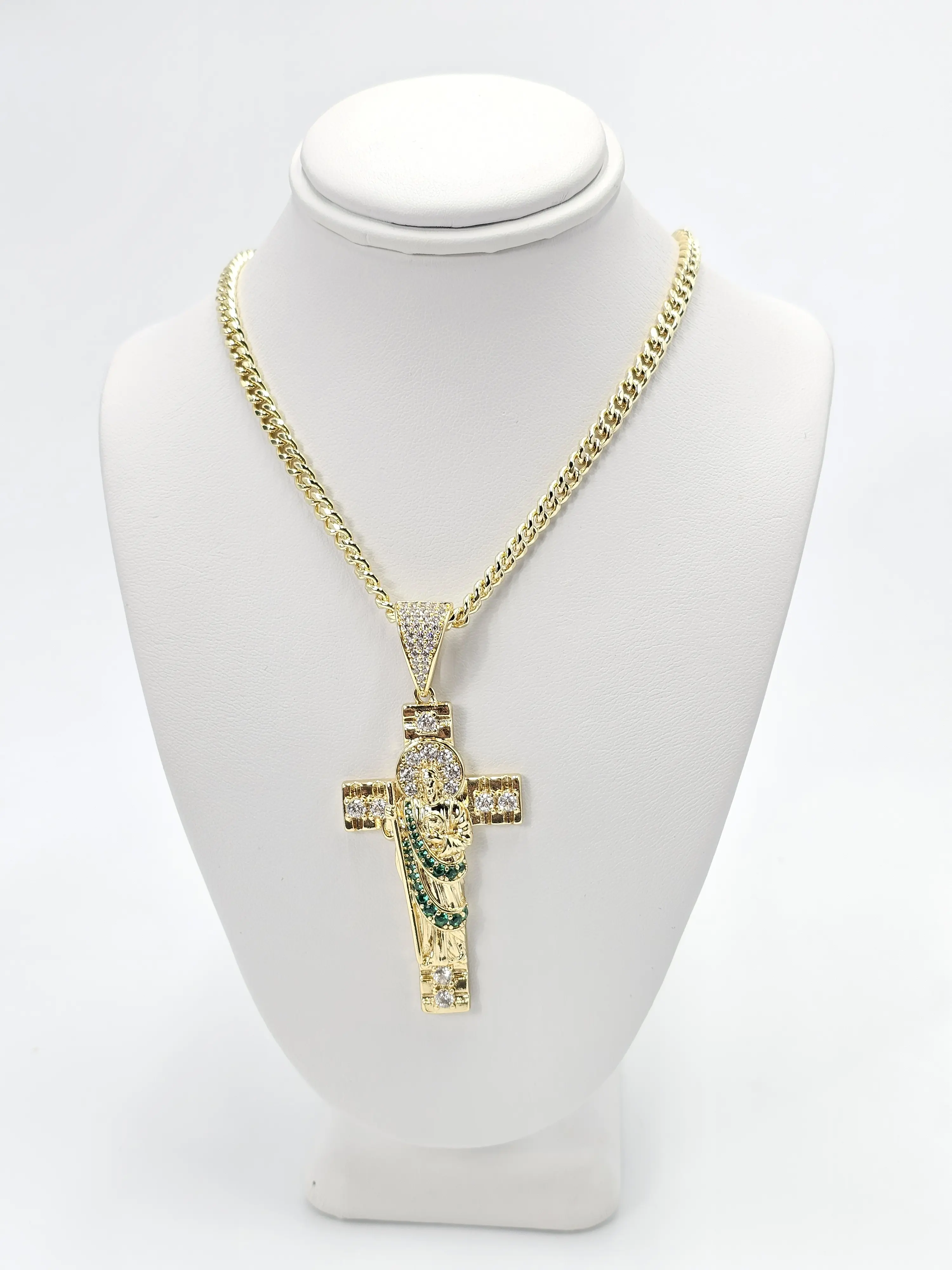 Unisex 23-in Metal-Coated Gold-Toned Cross Necklace Set, Bling Religious Accessory with Gold Chain, Crucifix & Cross Emblem for Casual Everyday Wear (Long Style), Long Necklaces, Gold Chain Necklace