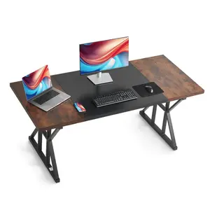 Ergonomic Office Executive Desk - 70.9x31.5in Large Metal Frame Wood Top, Adjustable Laptop/Student Learning Workstation, Modern Rustic Brown & Black Home Office Writing Table, Business Furniture, Adjustable Laptop Desk, Student Learning Desk