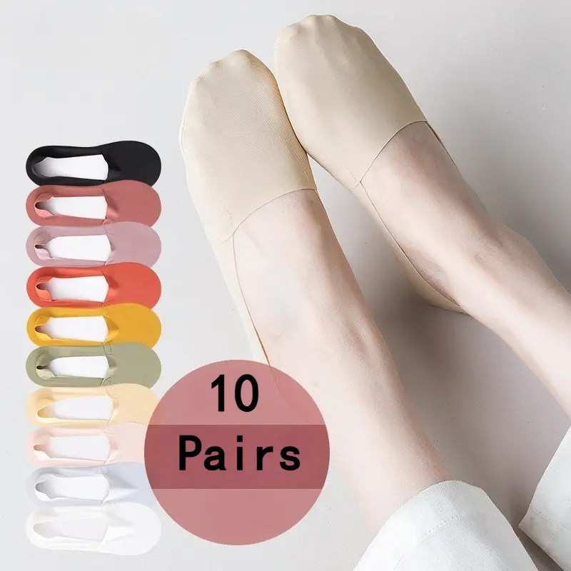 Women's Minimalist Assorted No Show & Liner Socks, Breathable Ultra-Thin Seamless Knit with Anti-Slip Grip, 10 Pairs-Mixed Colors, Lady, Socks For Women, Basics, Plain