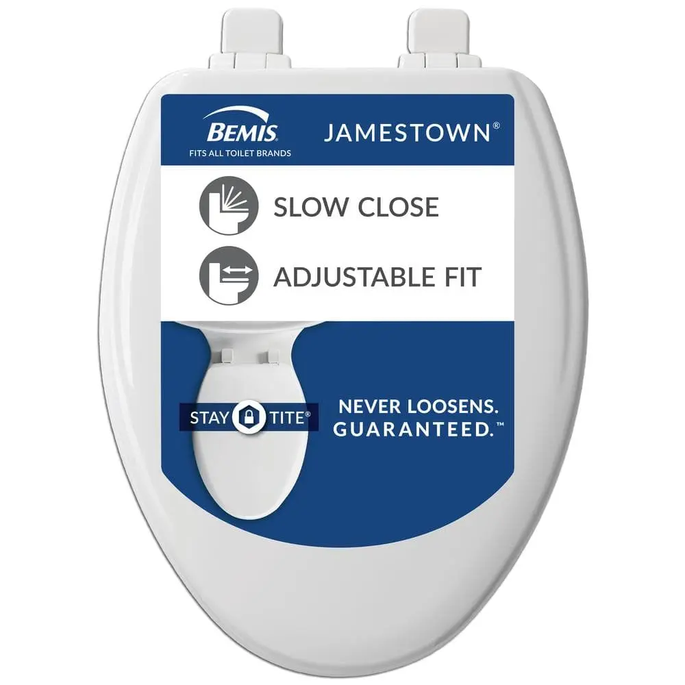 Elongated Soft Close with Adjustability Never Loosens Enameled Wood Toilet Seat in White