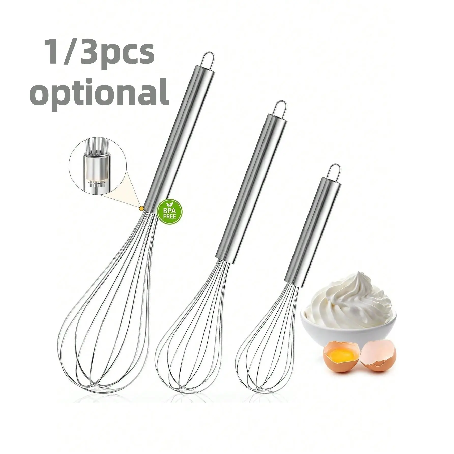 1/3 Pack Stainless Steel Whisk for Cooking, Thick Wire Wisk ＆ Strong Handles, Egg Frother for Cooking, Blending, Whisking, Beating and Stirring, Utensils, Wire Whisks