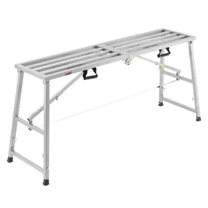 【FathersDayGift】VEVOR Work Platform, 4 Gear Adjustable Height, Folding Alloy Steel Step Ladder, Portable Scaffolding Platform, 800 lb Load Capacity, Non-Slip Rubber Feet, Drywall Painting Stool, Cleaning & Washing