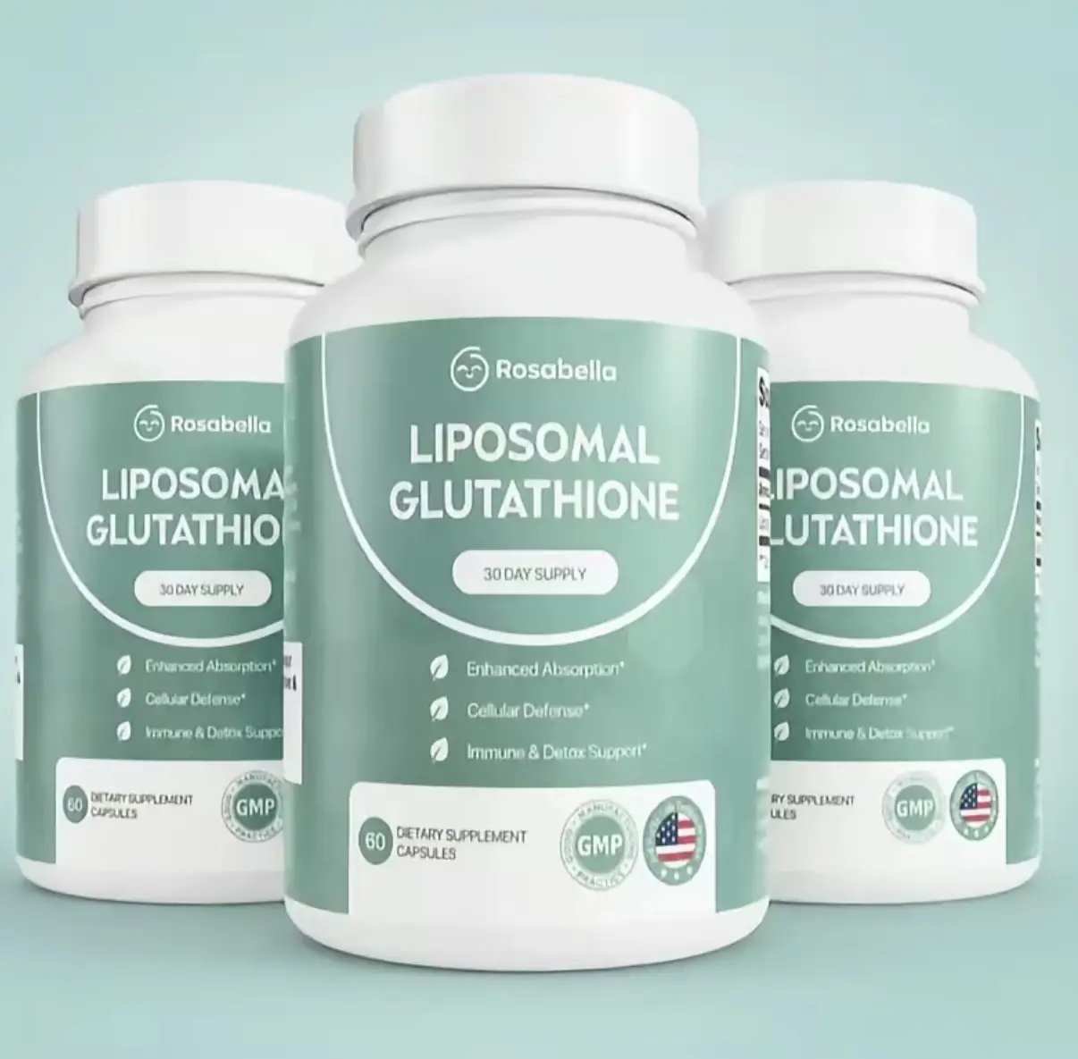 Rosabella 3 Pack Liposomal Glutathione 60 Count Skin Glow Immune Detox Support