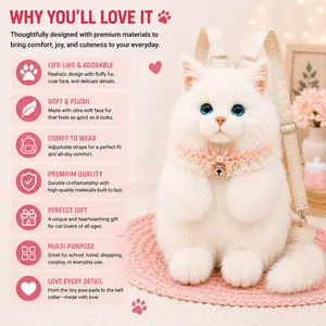 Realistic White Maine Coon Cat Plush Backpack