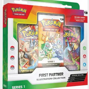 Pokemon First Partners illustration collection box Official TCG Single Play- Authentic Collectible Trading Cards, English Collectible Cards, Artwork May Vary