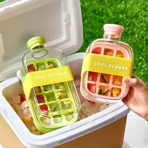 Vertical Ice Cube Bottle with Lid for Freezer 2 in 1 Touch-Free Tray Water Bottle Straw Bin Included Hygienic Practical 2 in 1 Design with Straw Bin