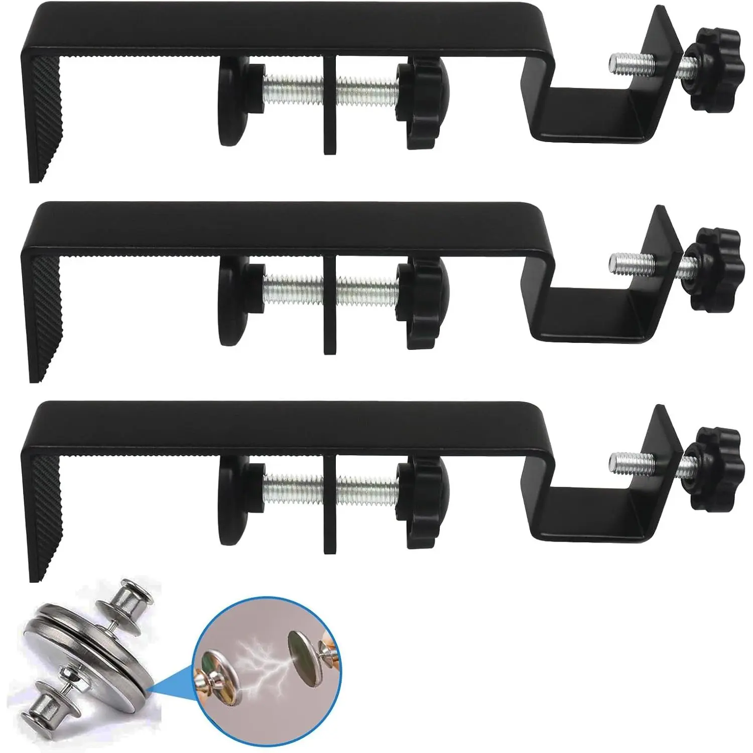 Outside Integrated Blind Curtain Rod Bracket Accessories, 1.3 - 2.3 inches Wide Track, Tool - Free & Drill - Free, with Installation Guide and Curtain  Buckle (Black, 3 count)