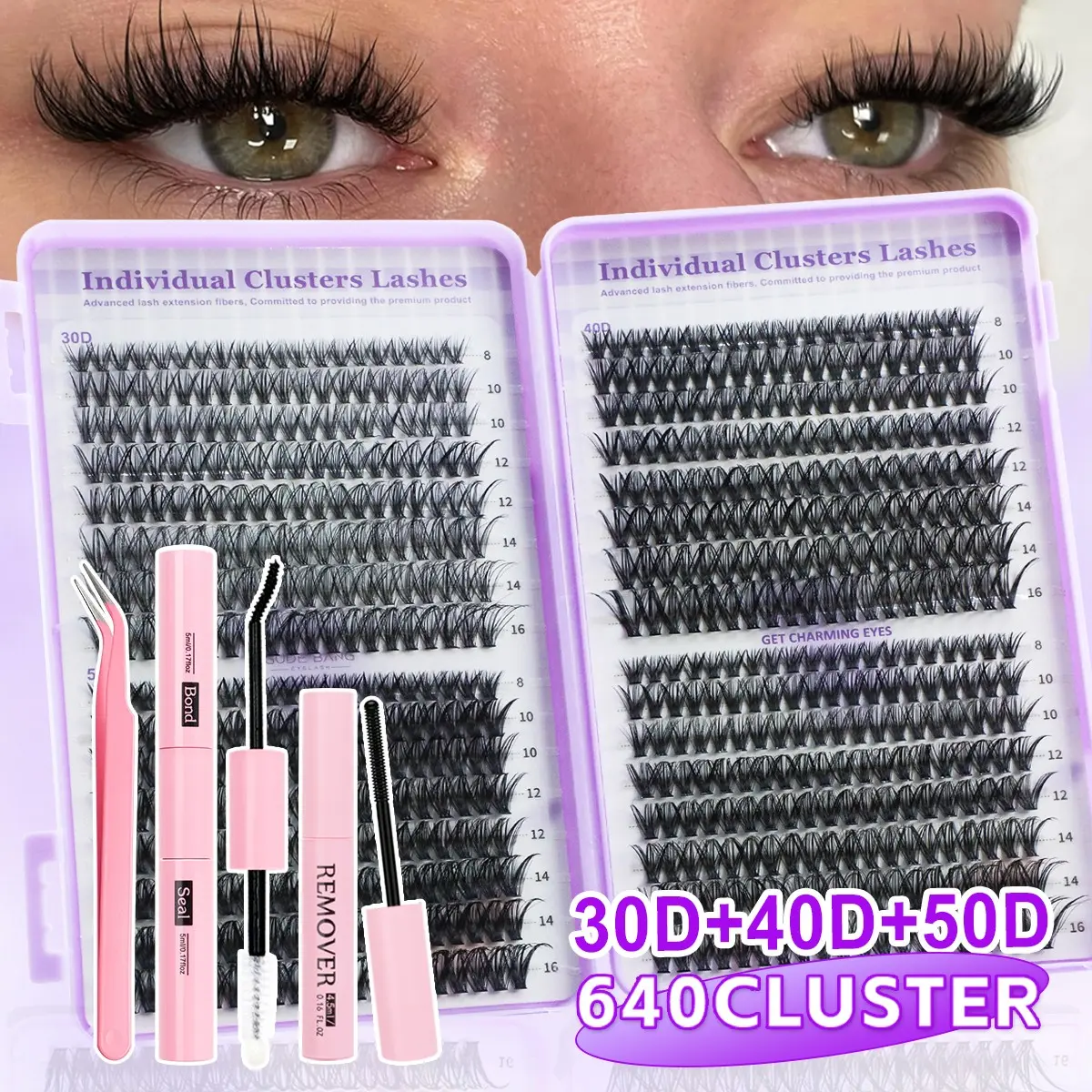 640pcs Eyelashes Extensions Kit, DIY Lash Cluster, Christmas Gift, Includes Lash Tools, False Lashes, Glue, Makeup Remover, Tweezers, Eyelash Fixer, Easy For Professionals And Beginners, Convenient For Home Use