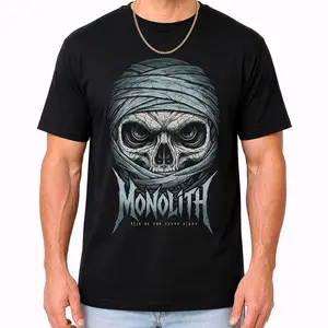 Monolith Mummy Skull T-Shirt – Rise Of The Stone Giant Dark Metal Graphic Tee, Cotton Fabric Crew Neck, Short Sleeve Unisex Streetwear Trendy Top