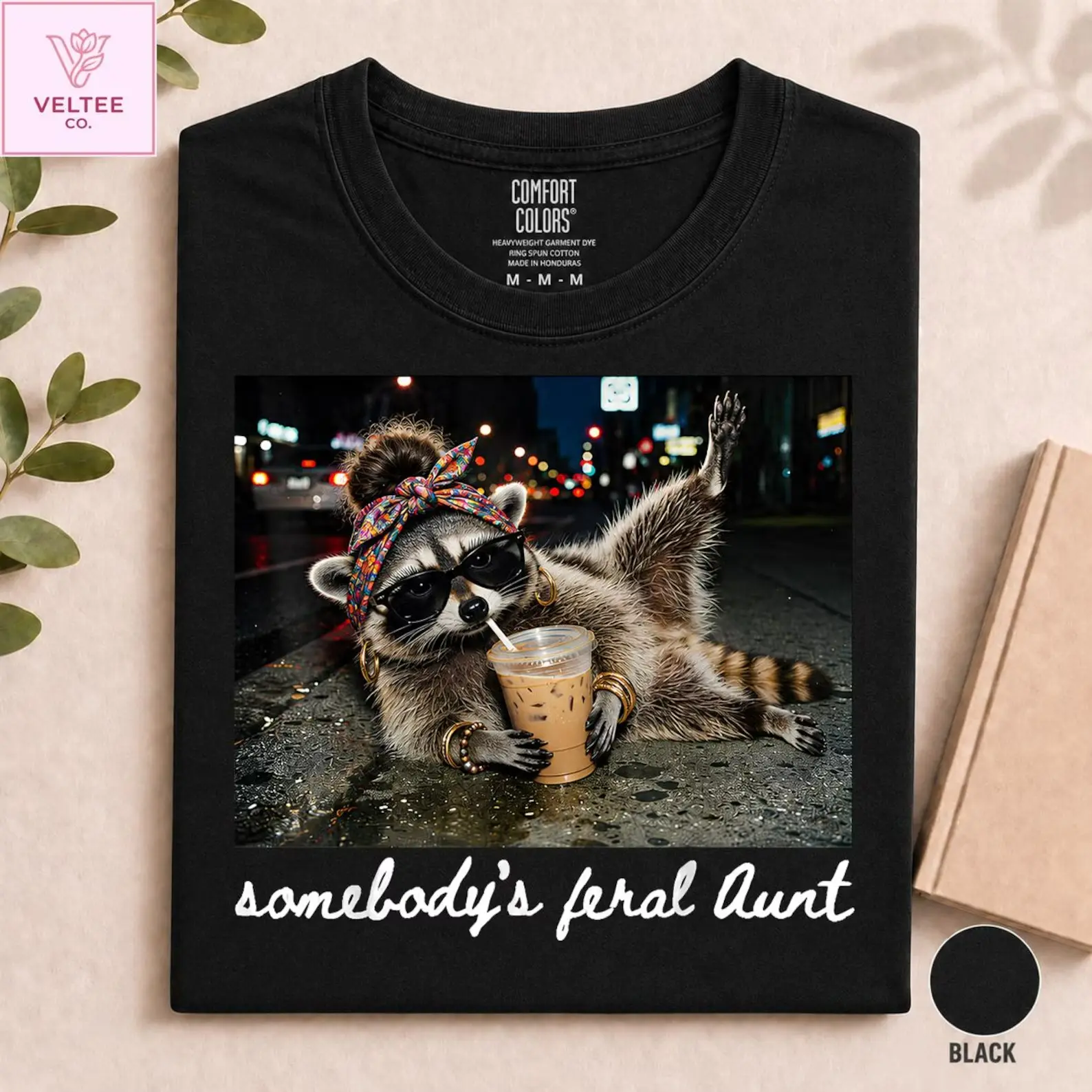 Comfort Colors Somebody’s Feral Aunt Shirt, Funny Raccoon Tee, Cool Auntie Club Gift, Pregnancy Reveal Aunt Meme Graphic T-Shirt