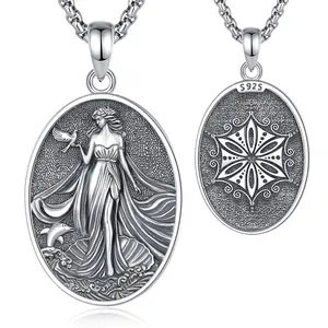 Eudora S925 Sliver Aphrodite Goddess Necklace, Greek Mythology Persephone Coin Pendant, Goddess of Fortune, Morrigan, Love Beauty & Peace Talisman Jewelry for Women