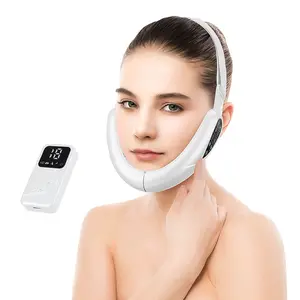 1Pc Foldable V-Shaped Face Slimming Device Facial Beauty Machine Remote Control 5 Modes 15 Strength Levels TENS Microcurrent 5-Color Light Therapy Pulse Pads for Full Body Use