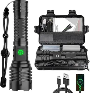 Rechargeable Flashlight – 100000 Lumens XHP70.2 LED, Super Bright with Holster, Type-C, 5 Modes, Zoomable, IPX6 Waterproof for Emergency and Camping