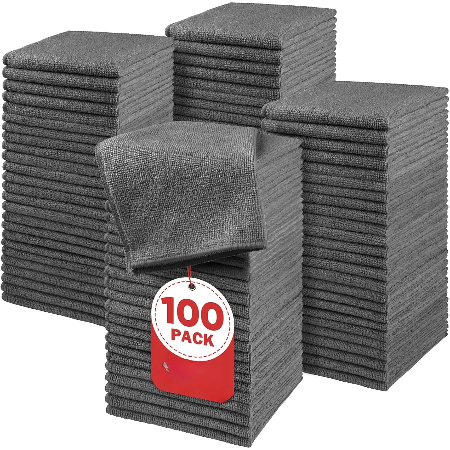 12x12 Inch Grey Microfiber Washcloths Bulk Set (100 Pack) - Highly Absorbent, Soft Bathroom Towel Accessories for Home, Hotel Use, Personal