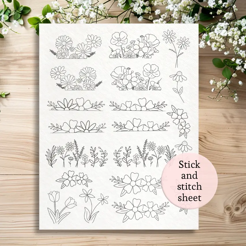 stick and stitch embroidery patterns, full page flowers, pocket patterns embroidery stencils