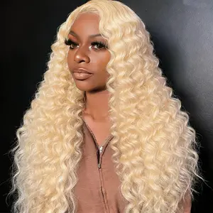 613 Deep Wave 13x6 Lace Front Wig 100% Human Hair 28 inch Blonde Deep Wave Wig 180% Density 613 HD Lace Frontal Wig for Women Blonde Wigs Human Hair Pre Plucked With Baby Hair No Tangle No Shedding True To Length Full And Thick