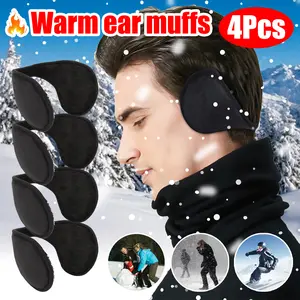   Dazone 4 Pcs Winter Ear Muffs Unisex Fleece Ear Warmers Behind the Head Earmuffs Adjustable for Men Women Cold Weather Outdoor Activities