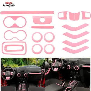 18Pcs Full Set Pink Interior Trim Kit for 2011-2018 Jeep Wrangler JK JKU 4 Door, Center Console Door Handle Air Vent Cup Holder Gear Shift Cover Automotive Interior Decoration Accessories