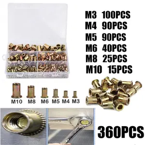 360pcs Carbon Steel Rivet Nuts Set, Zinc Alloy, Includes Embedded Nuts, Threaded Parts, M3-M10 Bolts and Nuts, Hardware Kit