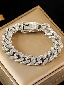 Hip-Hop Thick Cuban Bracelet for Women & Men, Exquisite Trendy Bracelet, Punk Style Sparkling Rhinestones Chain, Waterproof Jewelry, Perfect Party Gift