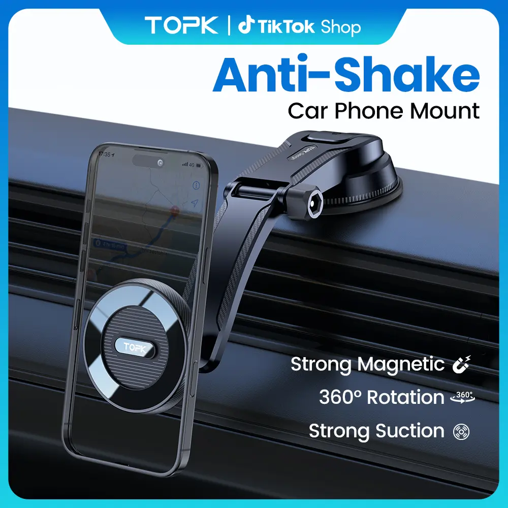 TOPK D50C Magnetic Car Phone Mount for MagSafe, Upgraded 360° Adjustable Car Phone Holder, Single-Hand Operation, Compatible with iPhone 15 14 13 12 Pro Max Plus