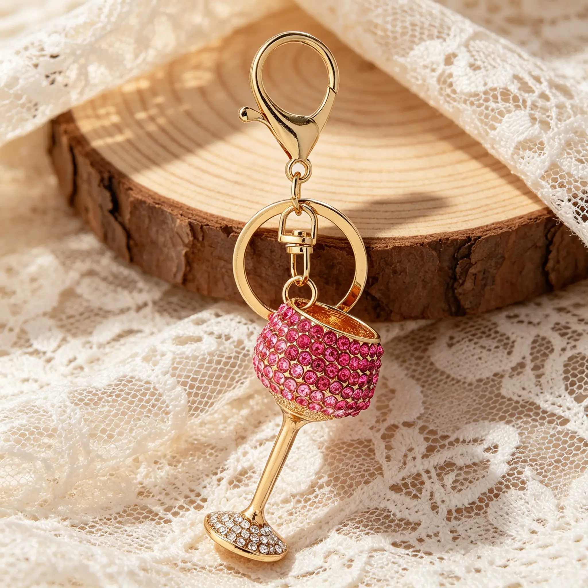 Fashionable Rhinestone Wine Cup Keychain, Unique Metal Accessory Pendant, Ideal Small Gift for Daily Decor