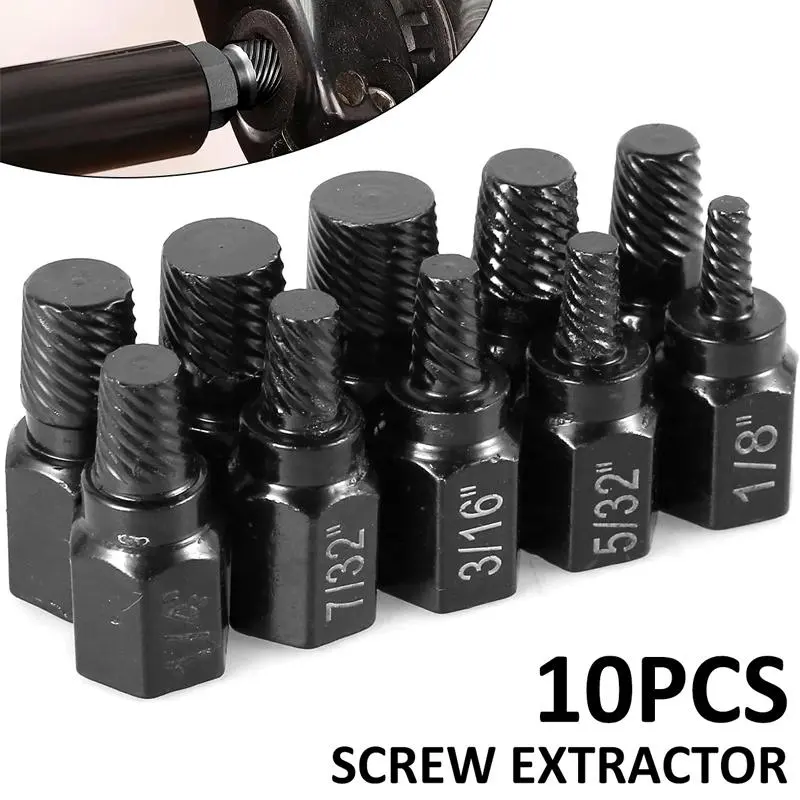 Screw Extractor Kit, 10pcs Alloy Steel Damaged Screw Remover, Durable, Sturdy and Easy Usage Drill Bits Broken Bolt Stud Remover Hand Tools Set