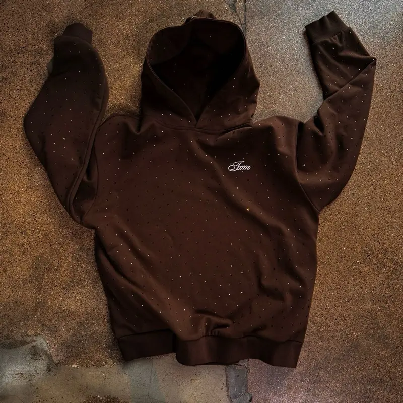 Rhinestone Hoodie Mocha Brown