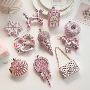 3D Ins-Style Pink Plastic Pendant - Pastel Cartoon Christmas Tree Window Decoration for Festive Home Decor