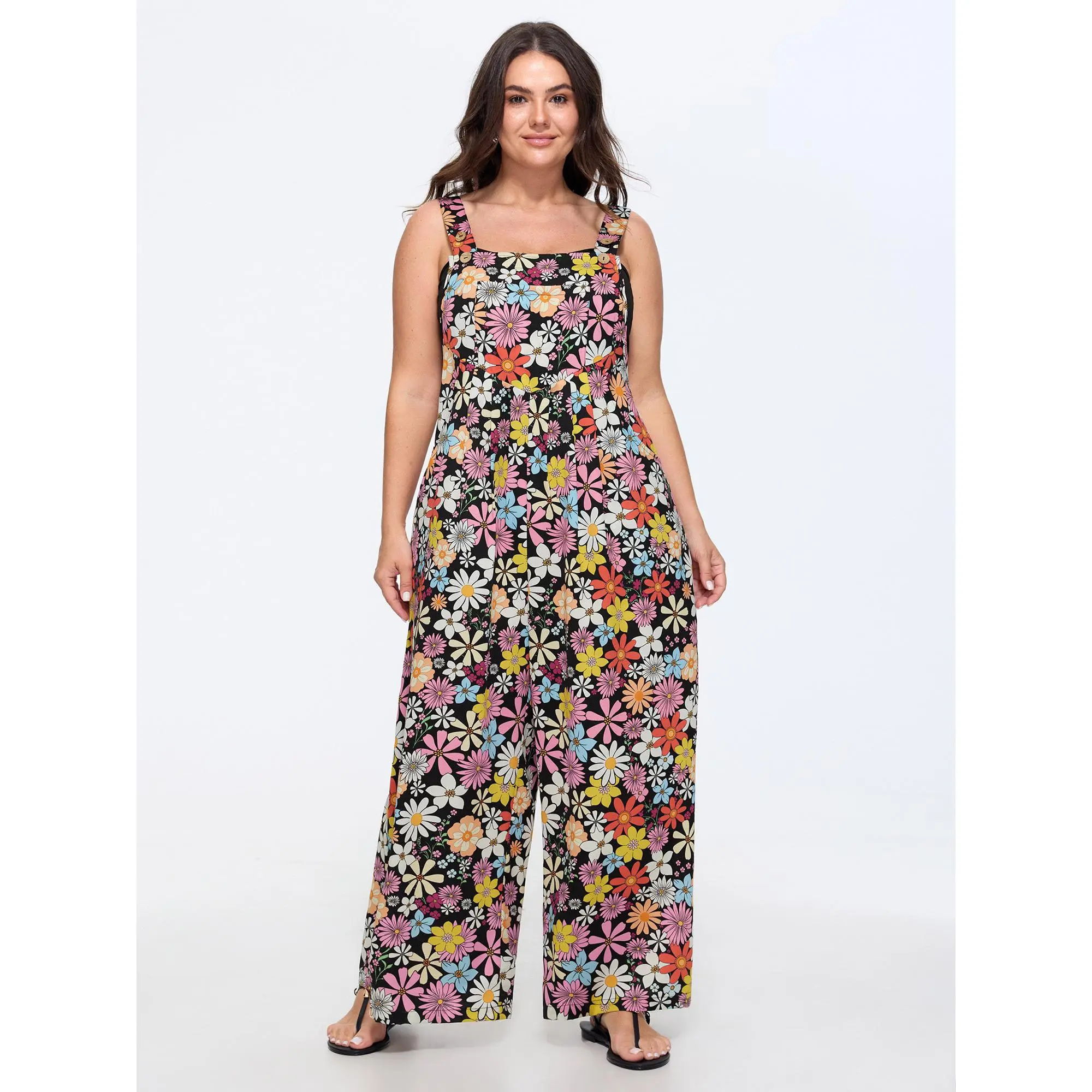 BloomChic Plus Size Daisy Floral Print Adjustable Strap Jumpsuit[M-6X] 2026 Summerfinds