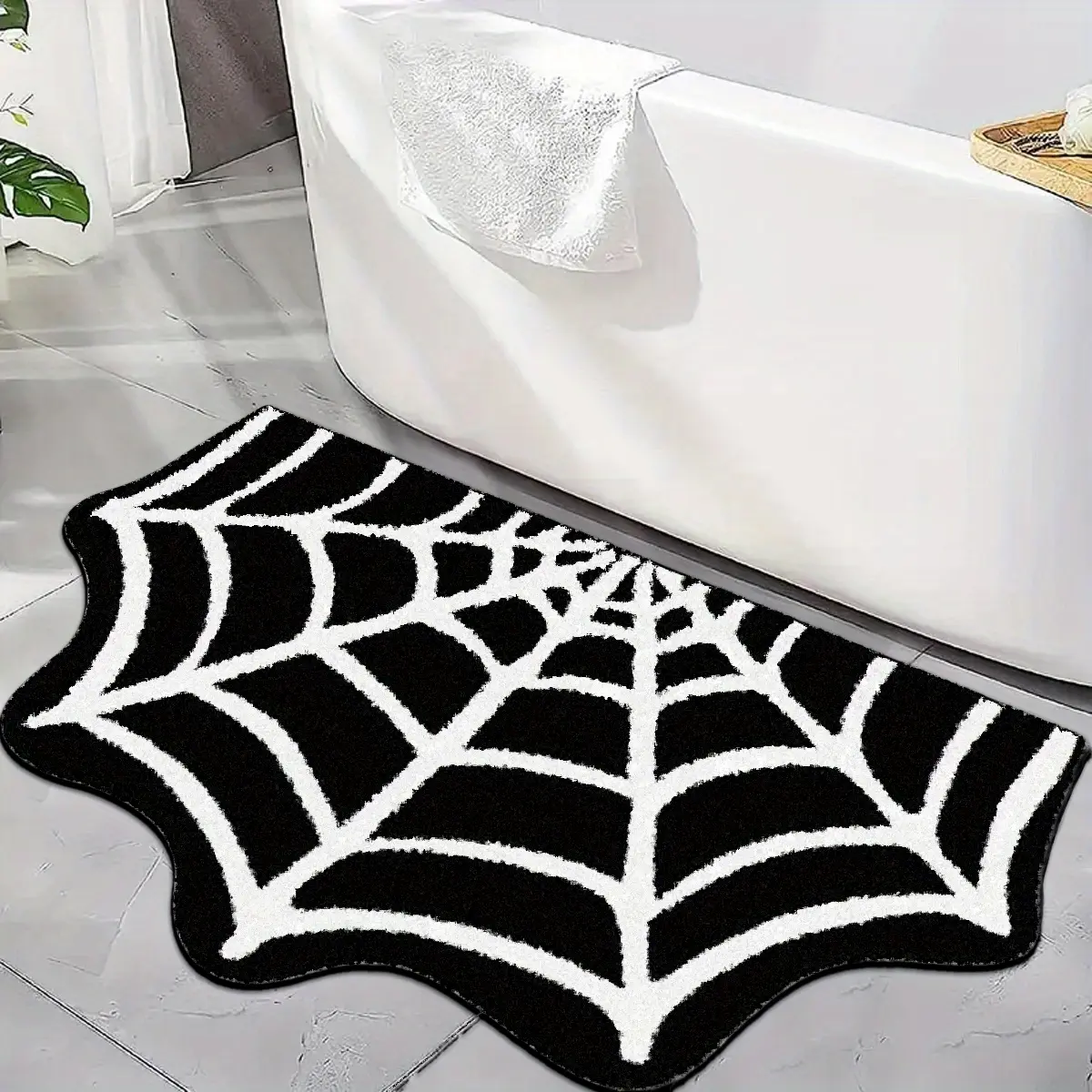 Halloween rug Spider Web Bath Mat, Soft Non-Slip Decorative Fluffy Rug, Home Decor Rug, Cool Theme Rug, Unique Bathroom Entrance Floor Decor, Ideal for Kitchen & Toilet Entryway, Area Rugs